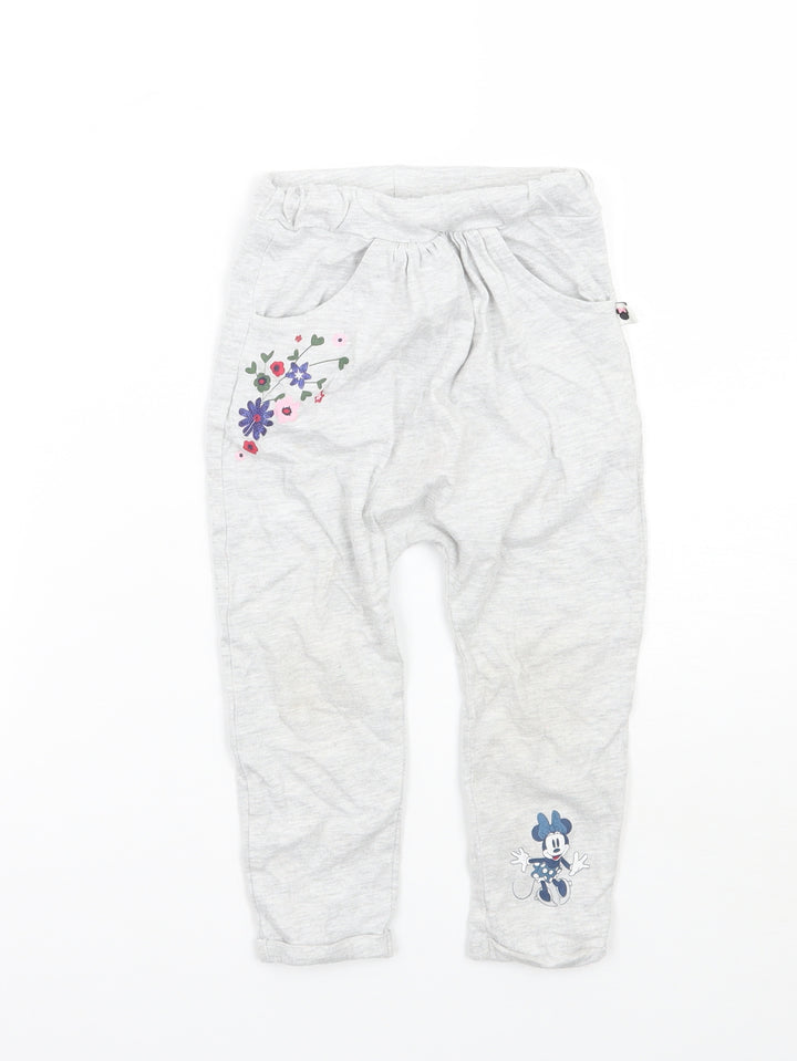 Disney Girls Grey Floral Sweatpants Trousers Size 18-24 Months
