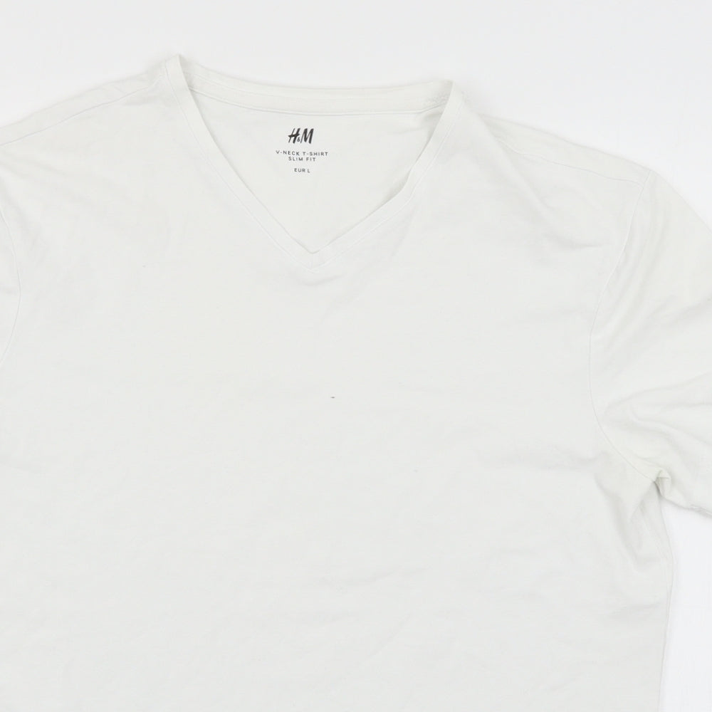 H&M Mens White  Jersey  T-Shirt Size L