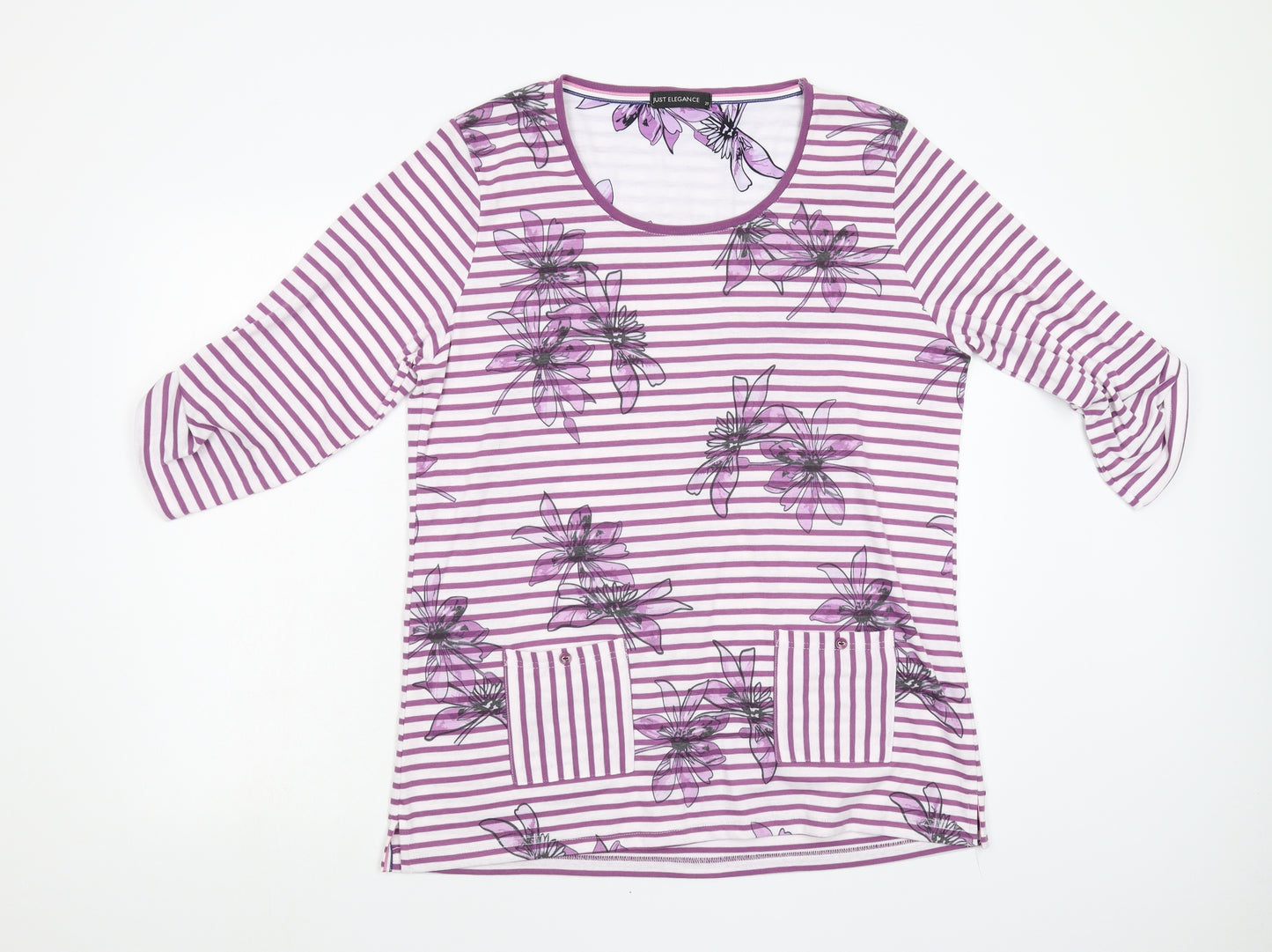 Just Elegance Womens Multicoloured Striped  Basic T-Shirt Size 20