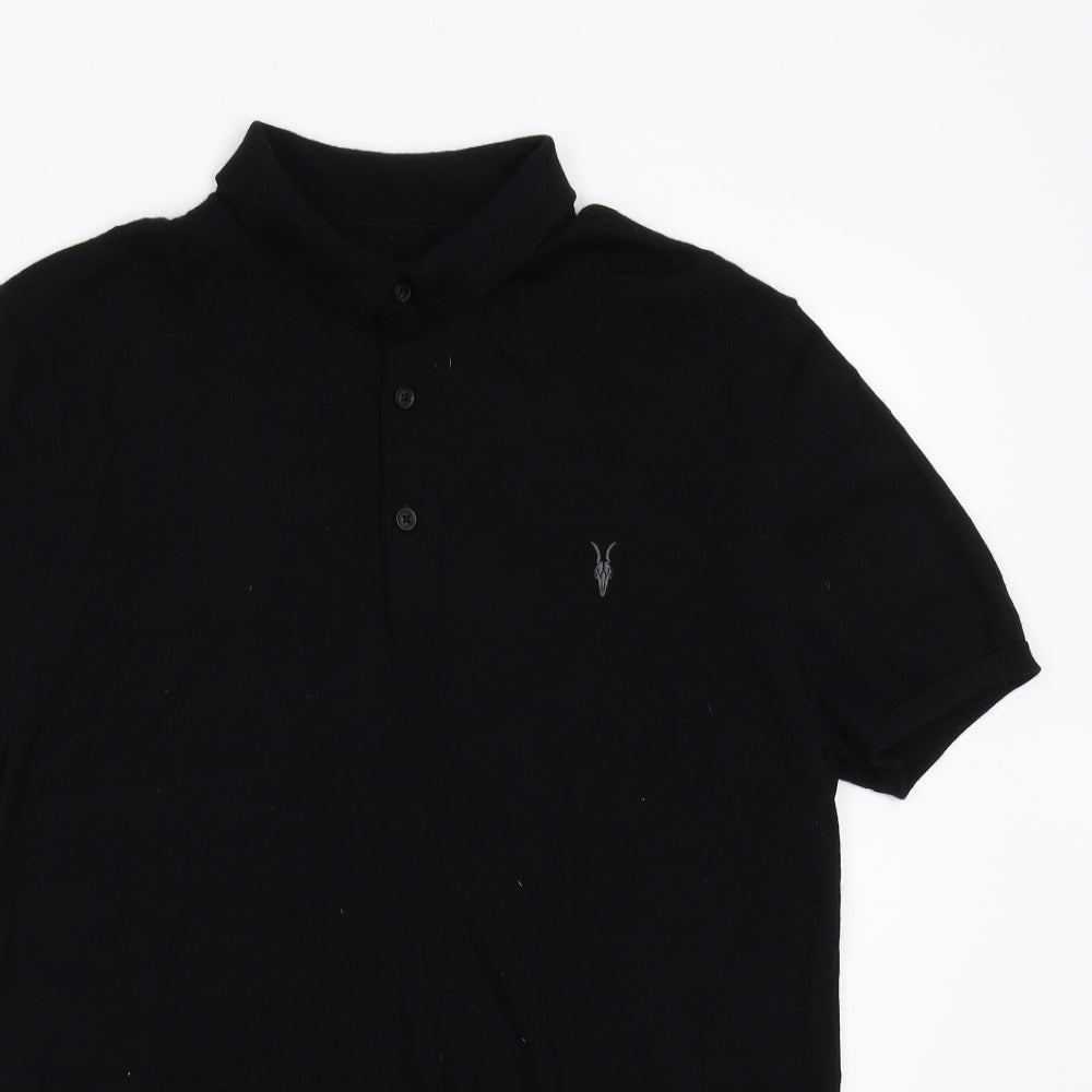 All Saints Mens Black    Polo Size L  - 100% Merino Wool