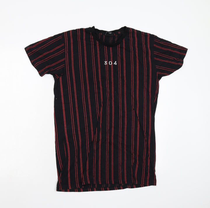 304 Mens Black Striped   T-Shirt Size M