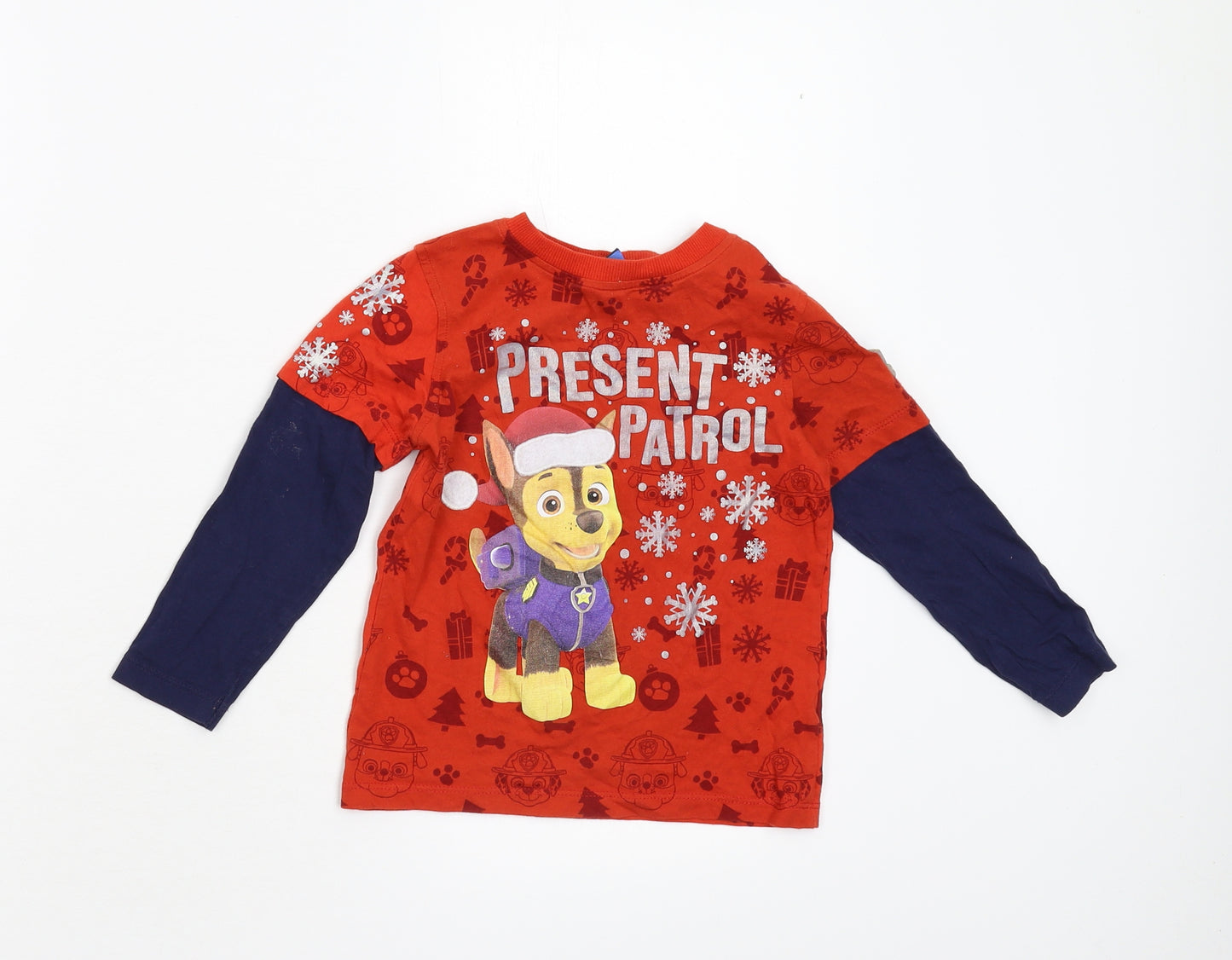 George Boys Red   Basic T-Shirt Size 3-4 Years  - Paw Patrol Christmas