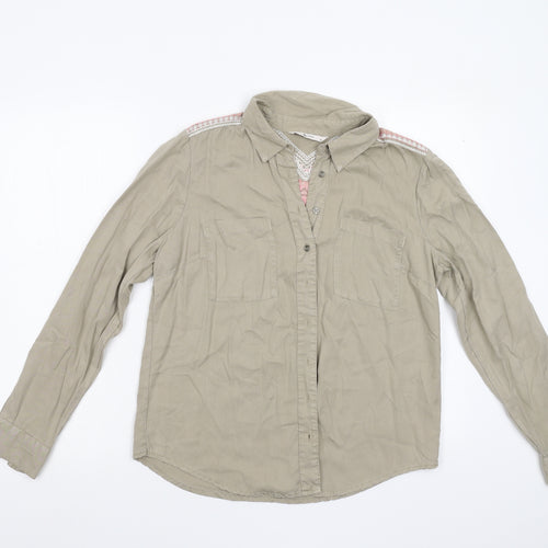 TU Womens Beige Geometric  Basic Button-Up Size 10