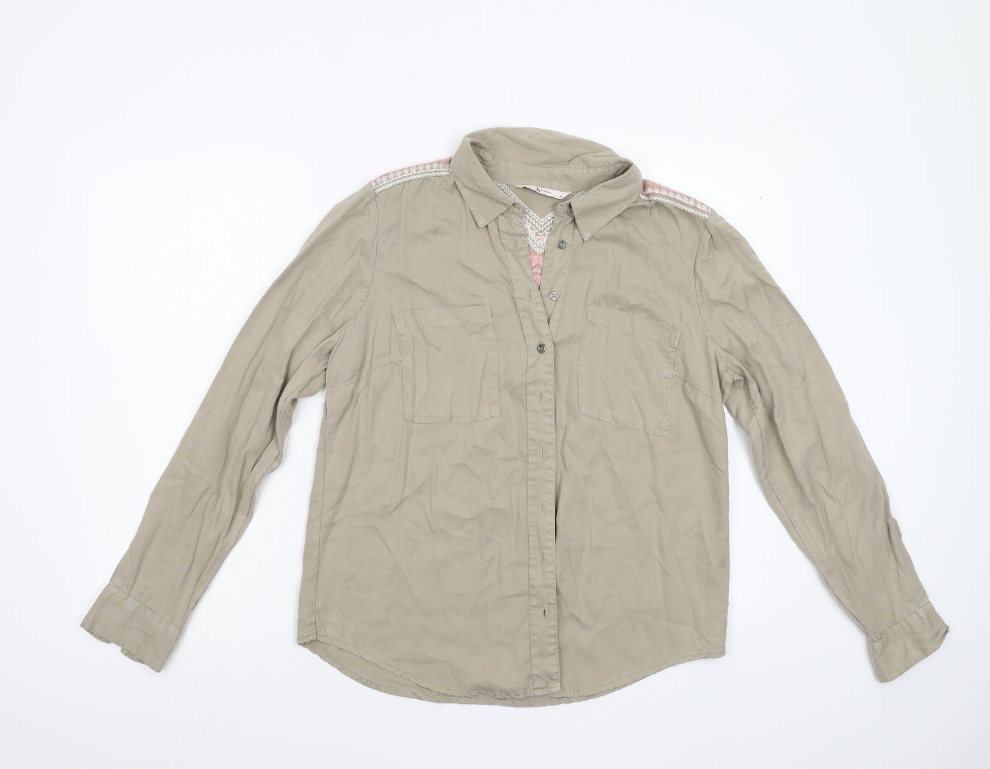 TU Womens Beige Geometric  Basic Button-Up Size 10