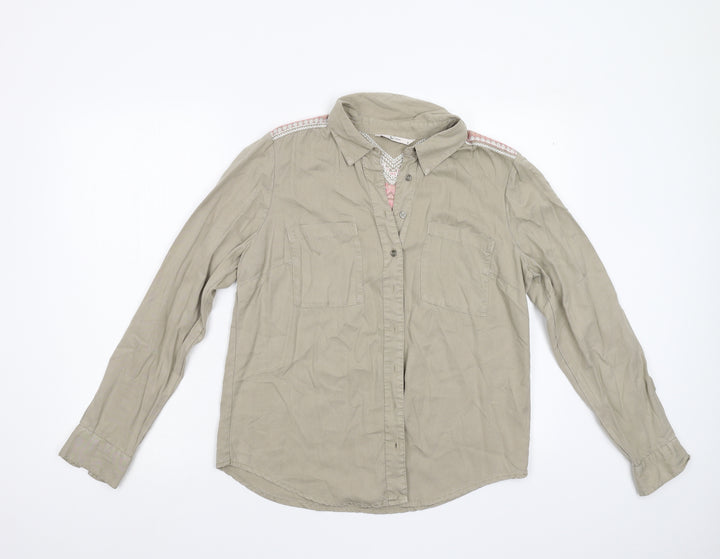 TU Womens Beige Geometric  Basic Button-Up Size 10
