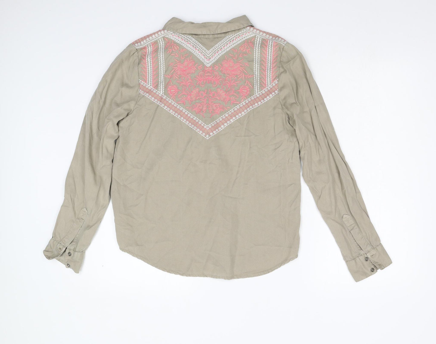 TU Womens Beige Geometric  Basic Button-Up Size 10