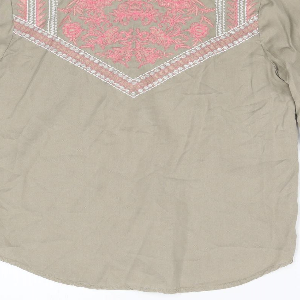 TU Womens Beige Geometric  Basic Button-Up Size 10