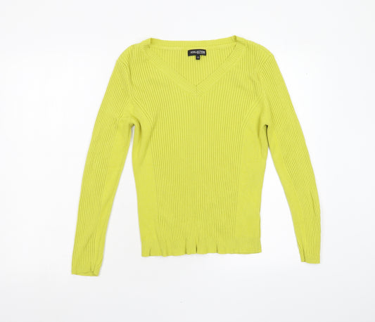 Front view of Debenhams women’s yellow jumper, size UK 12
