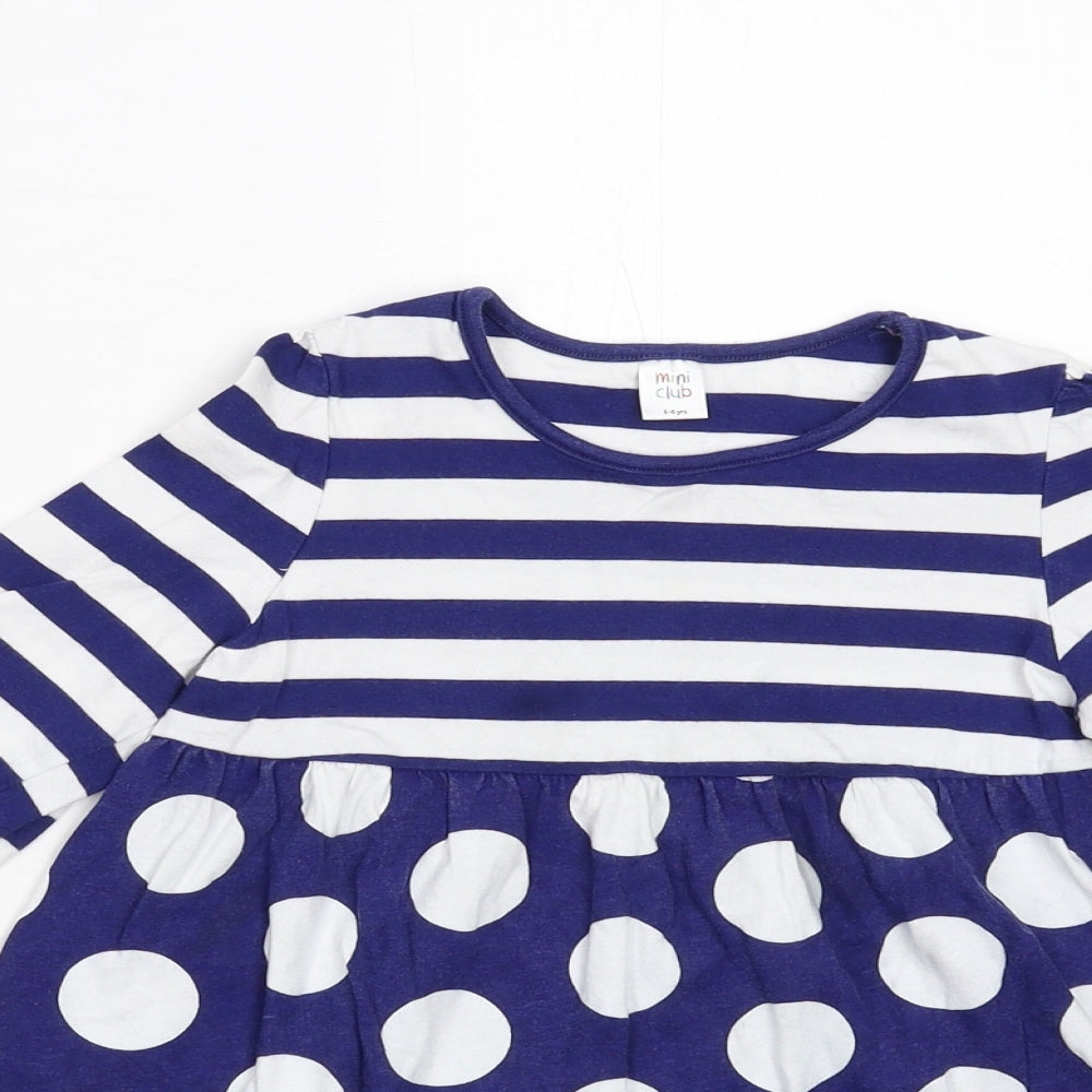 Mini Club Girls Blue Polka Dot  T-Shirt Dress  Size 5-6 Years