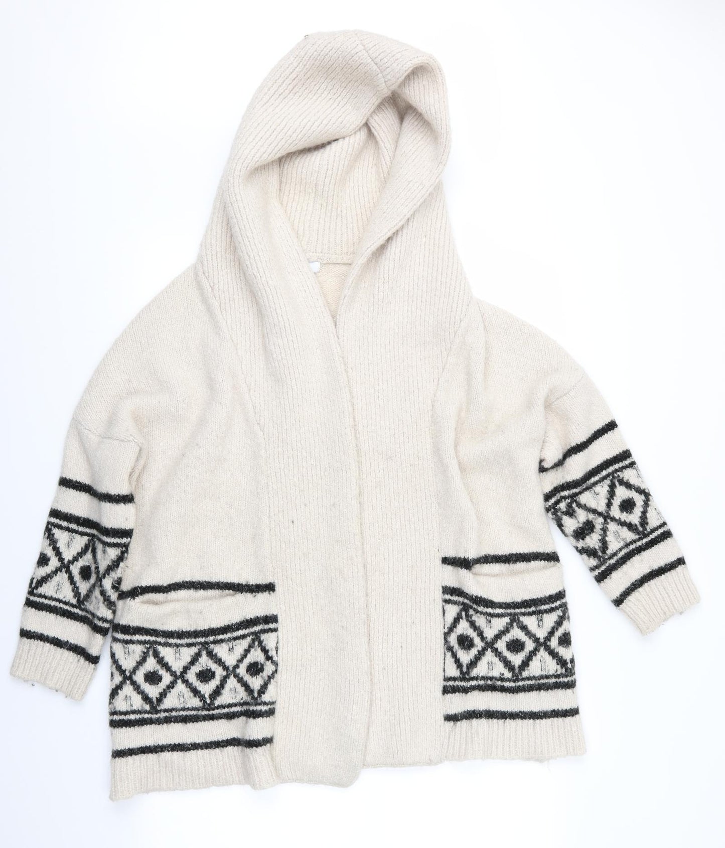 La Redoute Womens Beige Geometric  Cardigan Jumper Size XL  - Hooded Cardigan