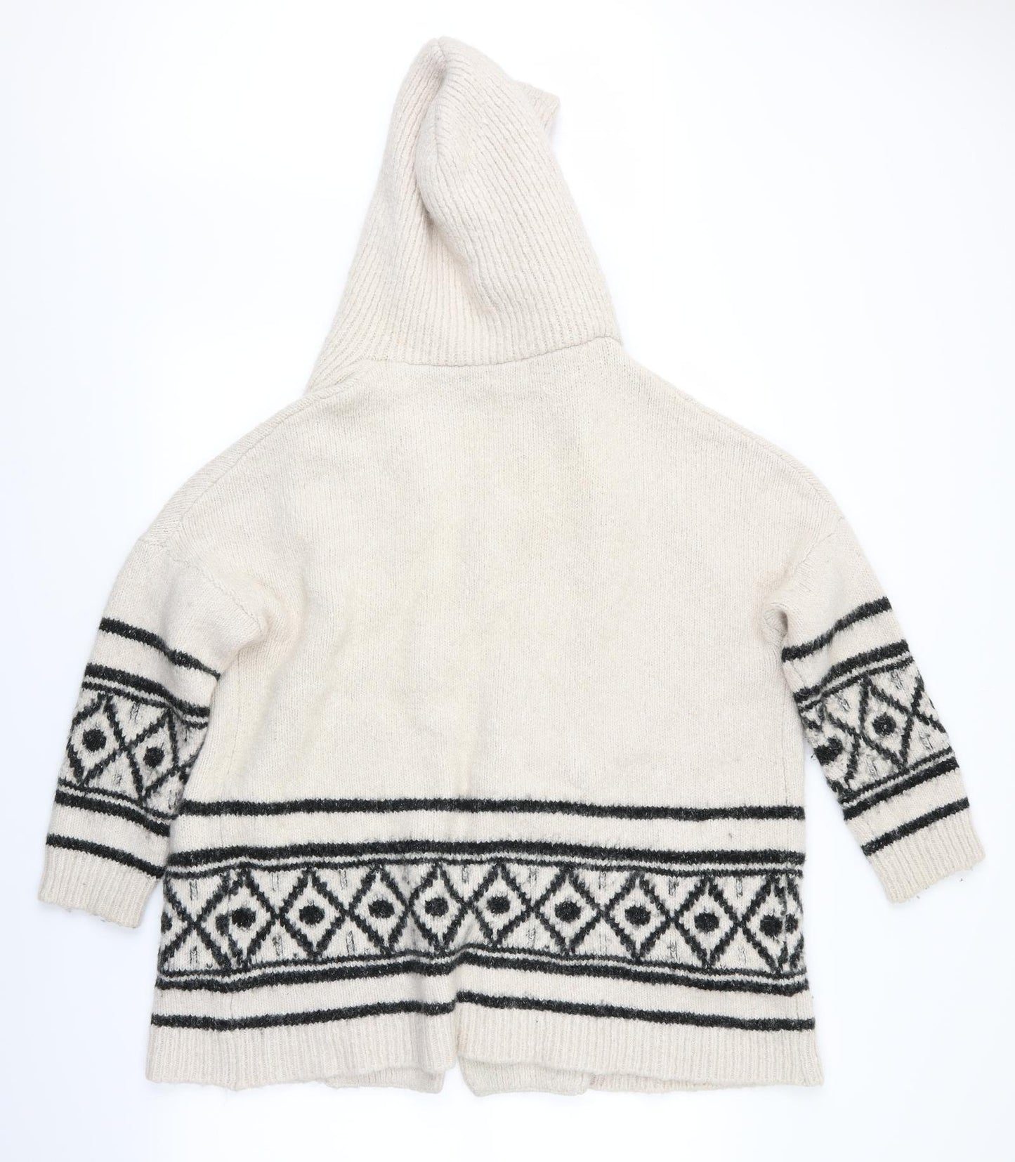 La Redoute Womens Beige Geometric  Cardigan Jumper Size XL  - Hooded Cardigan