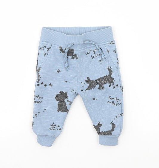 Front view of Primark Baby Blue Jogger Leggings, size 3-6, Months