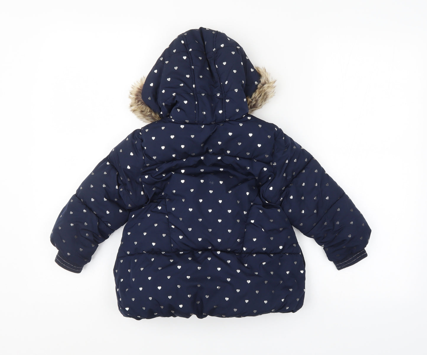 Preworn Girls Blue Spotted  Overcoat Coat Size 2-3 Years