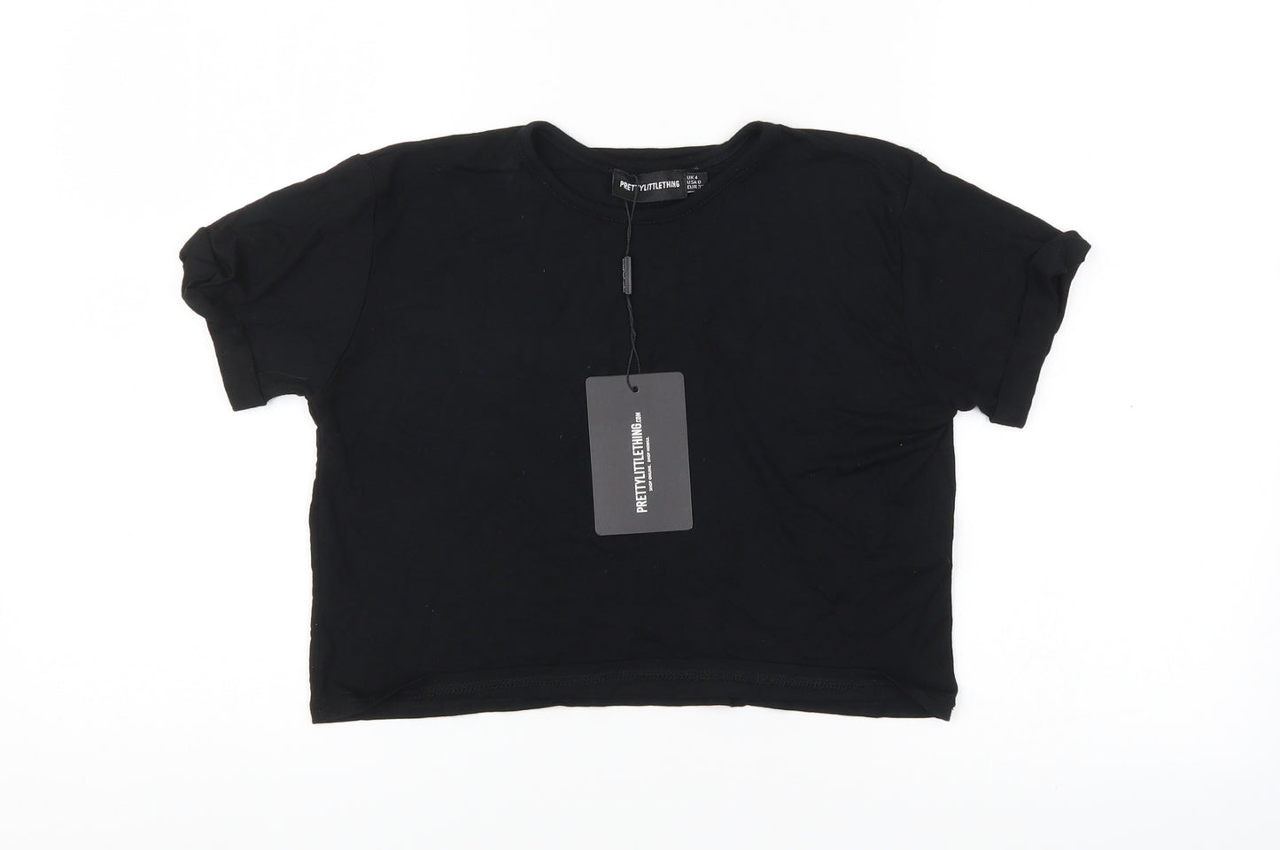 PRETTYLITTLETHING Womens Black   Cropped T-Shirt Size 4