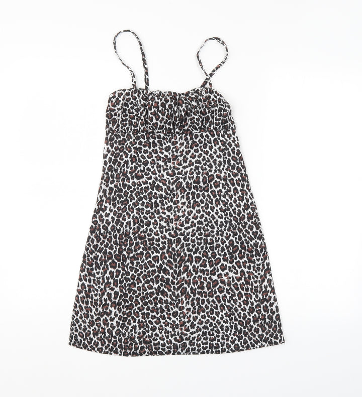 PRETTYLITTLETHING Womens Brown Animal Print  Basic Blouse Size 4