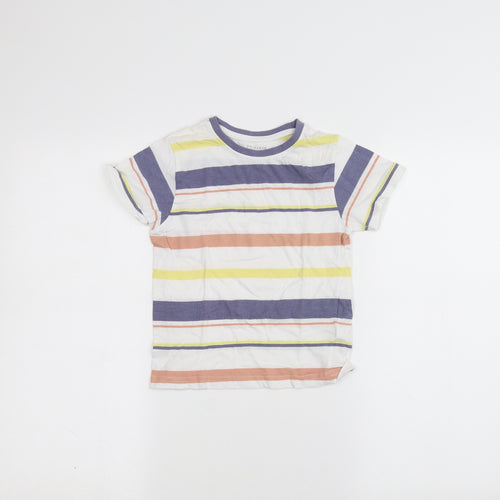 Primark Girls White Striped  Basic T-Shirt Size 5-6 Years