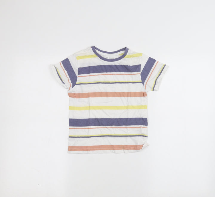 Primark Girls White Striped Basic T-Shirt Size 5-6 Years