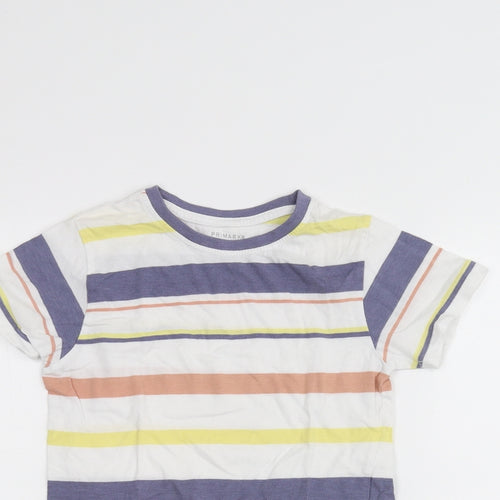 Primark Girls White Striped  Basic T-Shirt Size 5-6 Years