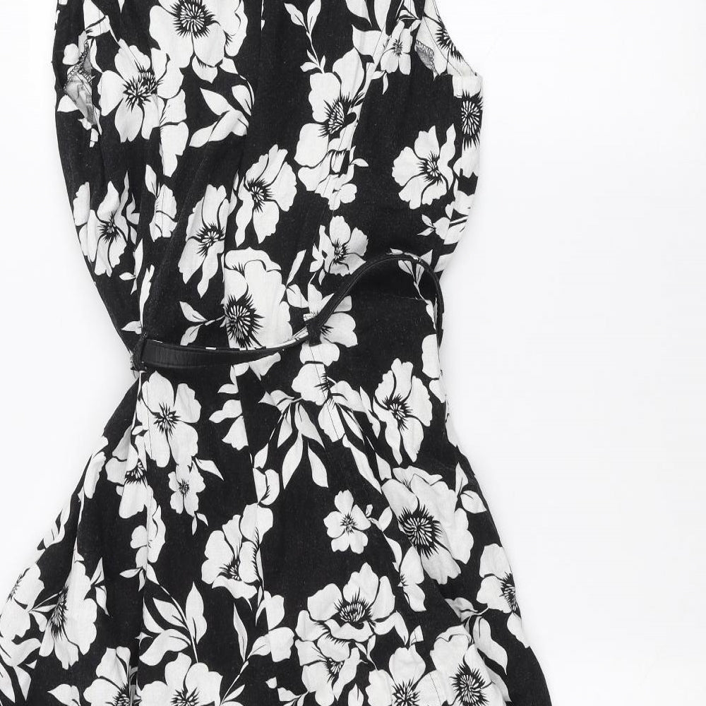 BHS Womens Black Floral  A-Line  Size 12