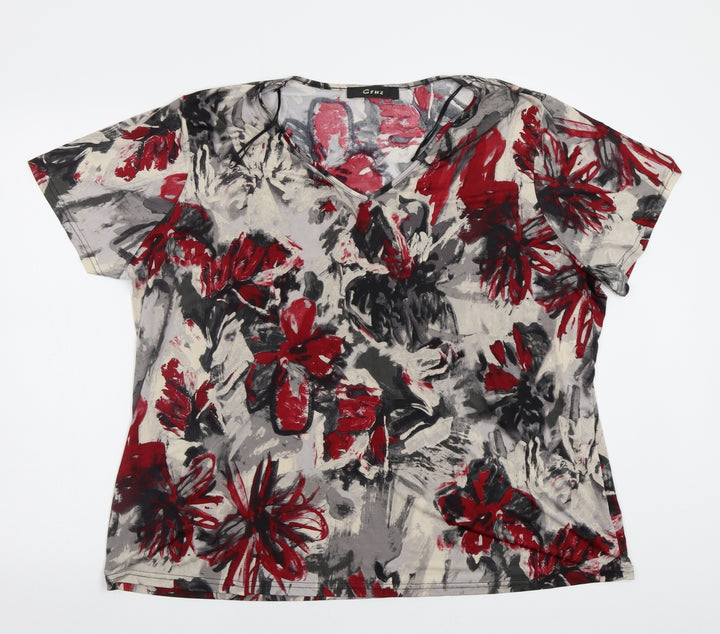 Cruz Womens Grey Floral Basic Blouse Size XL
