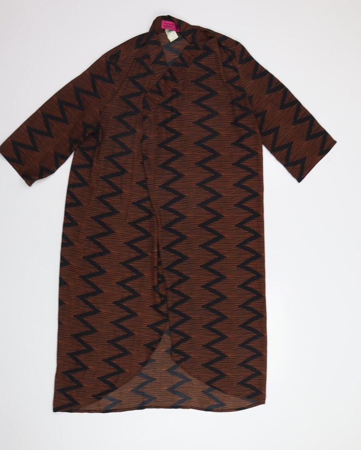 Boohoo Womens Brown Geometric  Overcoat Coat Size L