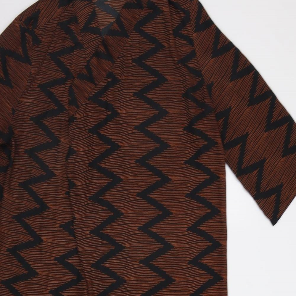 Boohoo Womens Brown Geometric  Overcoat Coat Size L