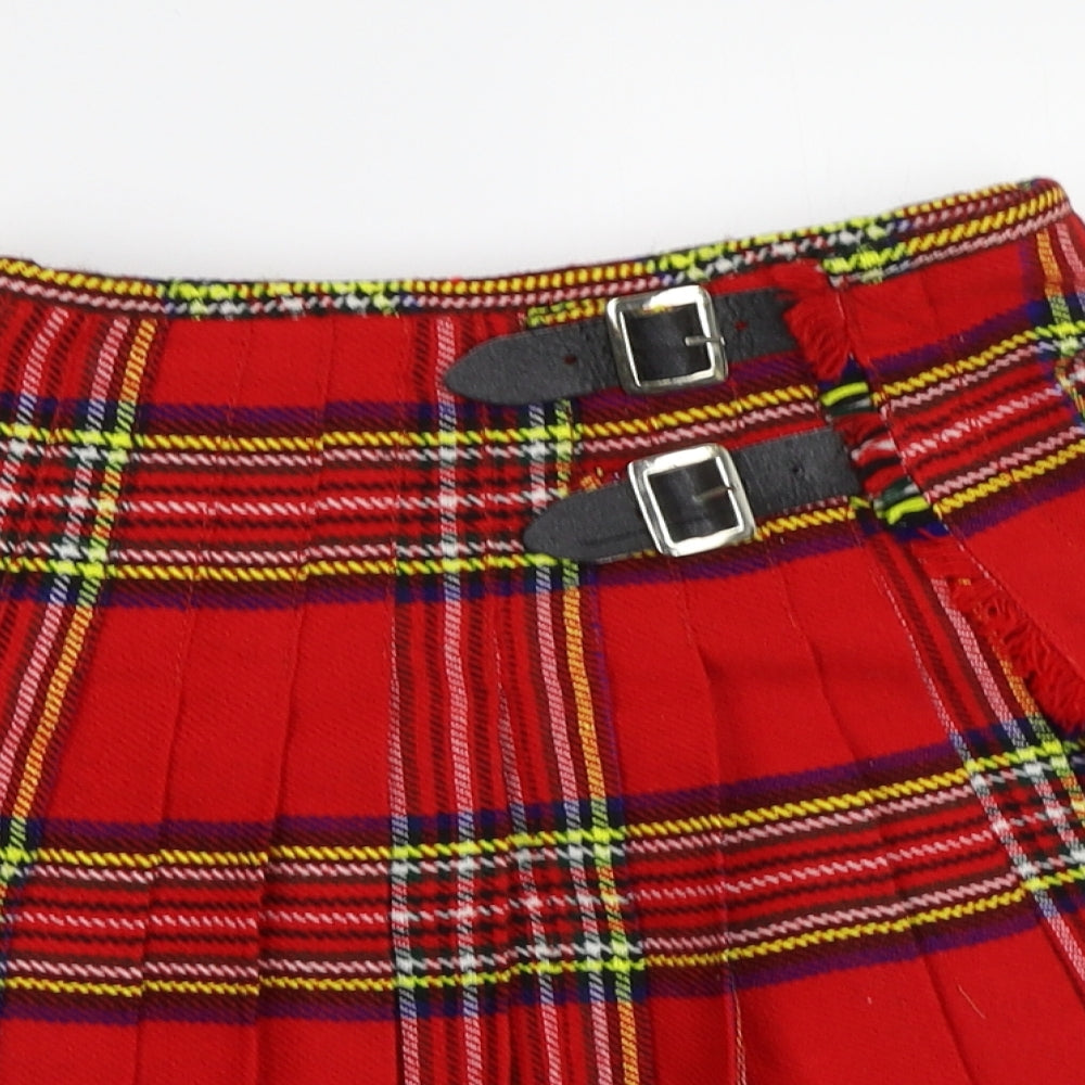 Scottish Design Tartan Girls Red Check  Pleated Skirt Size 12-13 Years