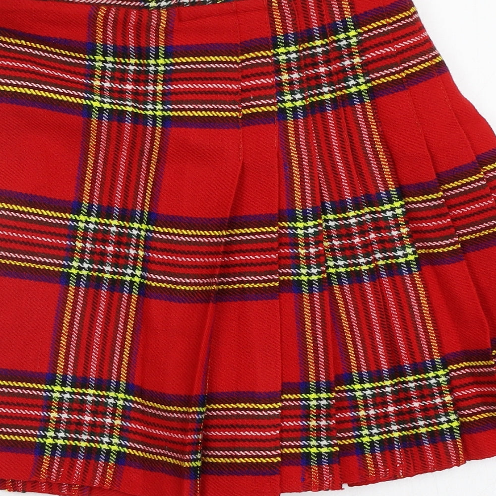 Scottish Design Tartan Girls Red Check  Pleated Skirt Size 12-13 Years
