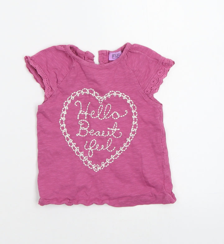 F&F Baby Pink Basic T-Shirt Size 12-18 Months - Heart