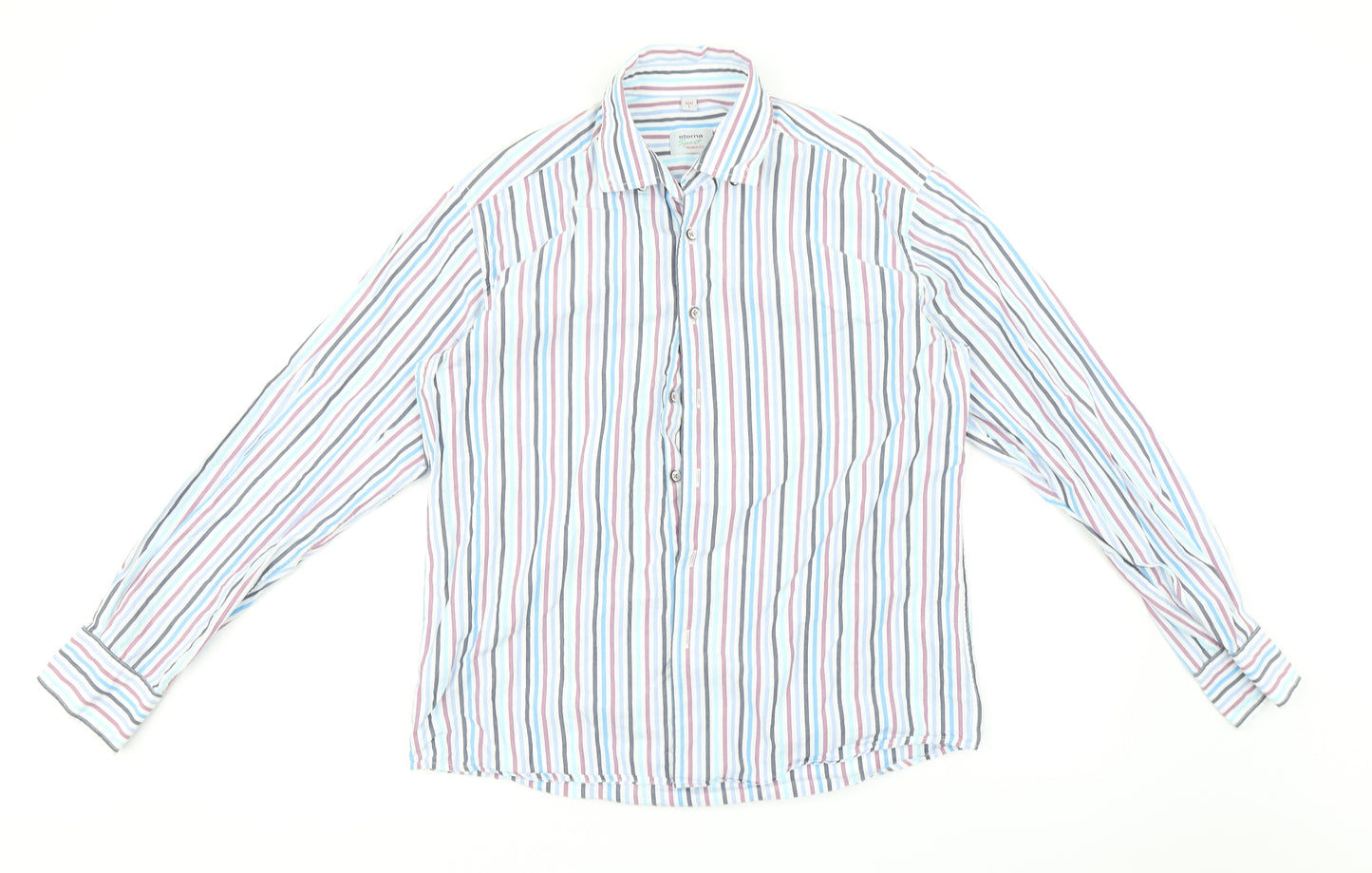 Eterna Mens Multicoloured Striped   Dress Shirt Size L