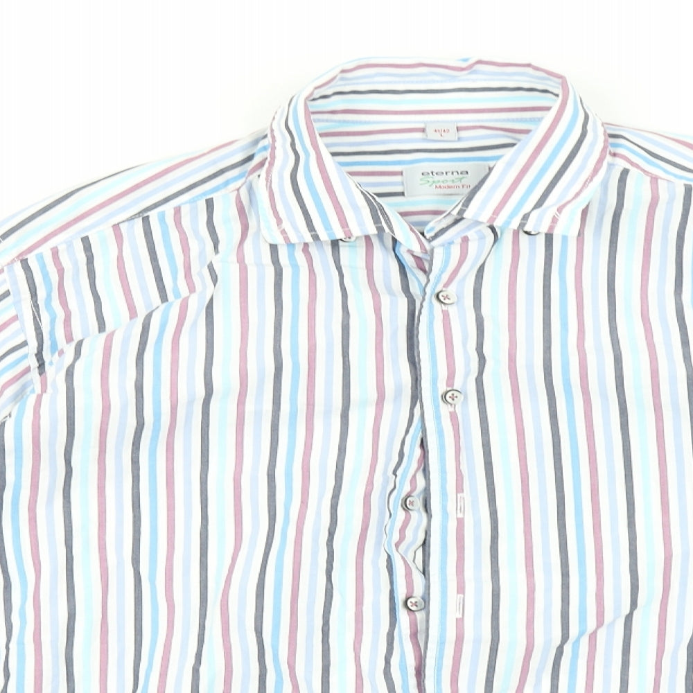 Eterna Mens Multicoloured Striped   Dress Shirt Size L