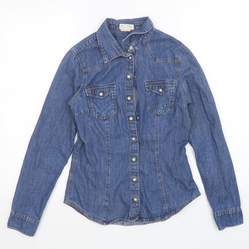 H&M Womens Blue  Denim Basic Button-Up Size 8