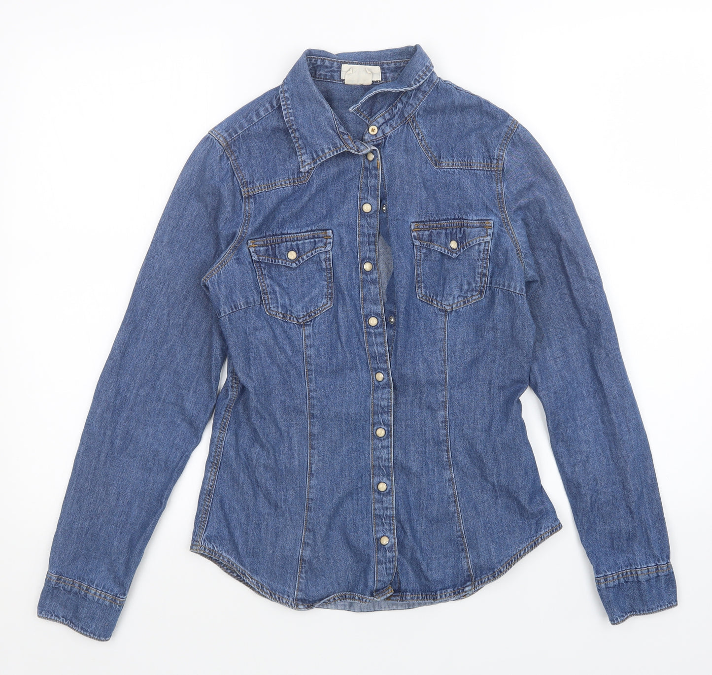 H&M Womens Blue  Denim Basic Button-Up Size 8