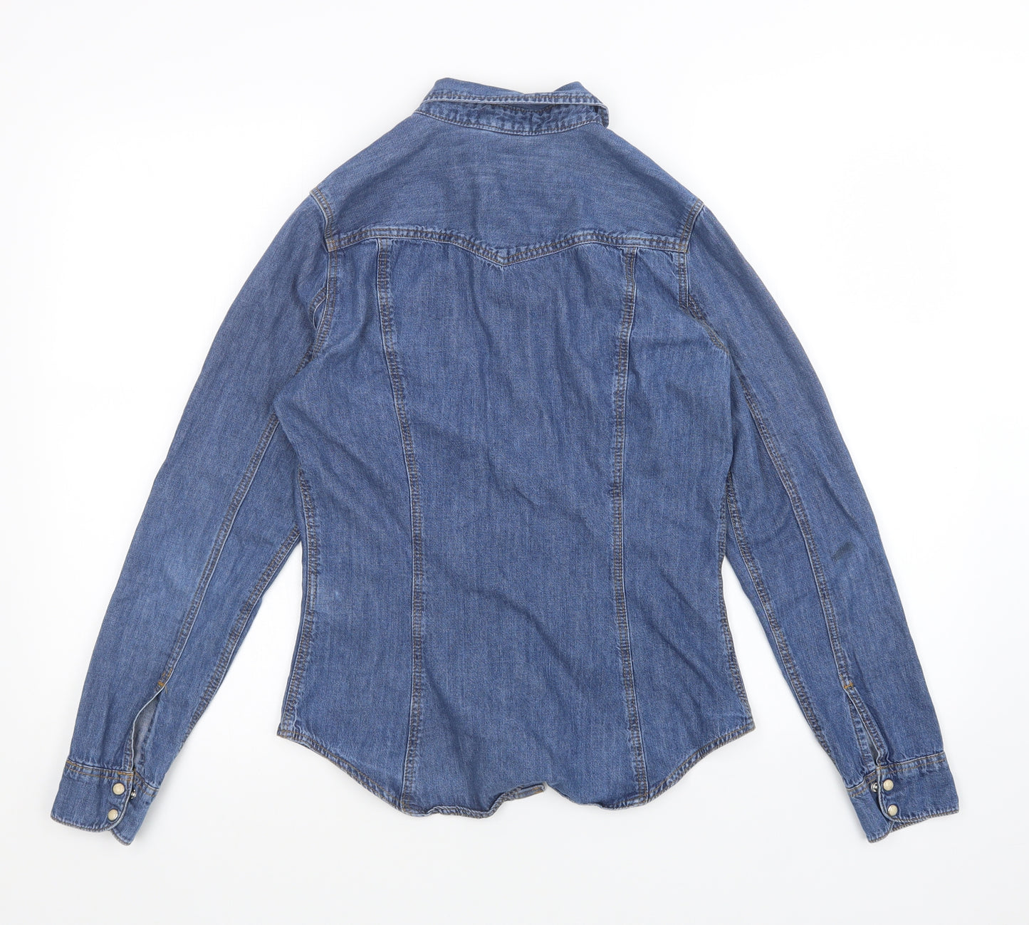 H&M Womens Blue  Denim Basic Button-Up Size 8