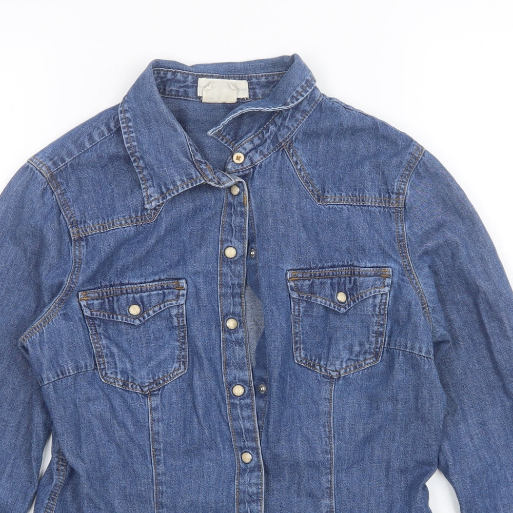 H&M Womens Blue  Denim Basic Button-Up Size 8