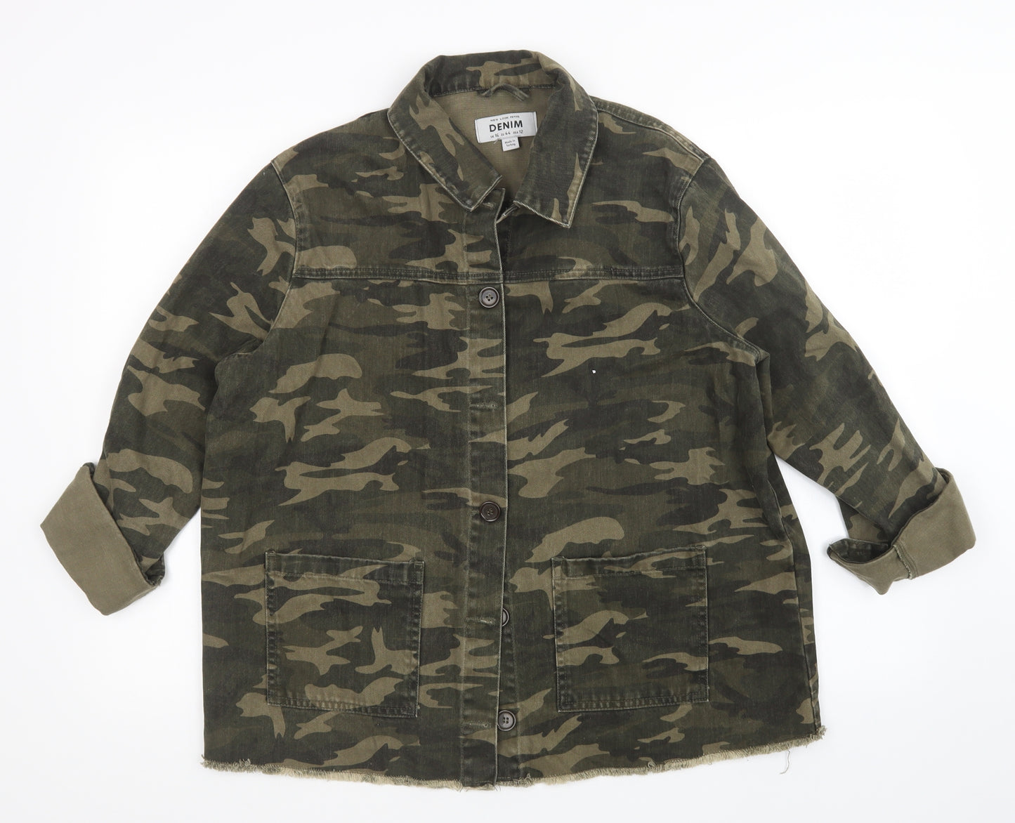 New Look Womens Green Camouflage Denim Jacket  Size 16
