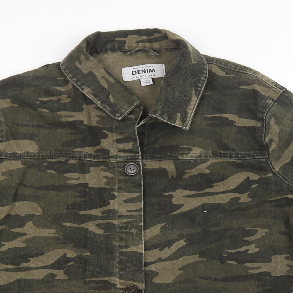 New Look Womens Green Camouflage Denim Jacket  Size 16
