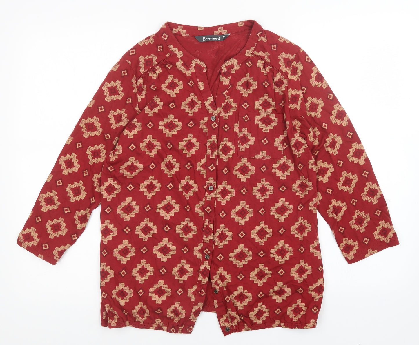 Bonmarché Womens Red Argyle/Diamond  Basic Button-Up Size 12