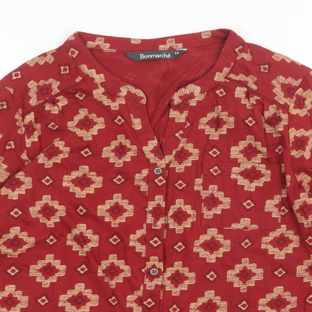 Bonmarché Womens Red Argyle/Diamond  Basic Button-Up Size 12