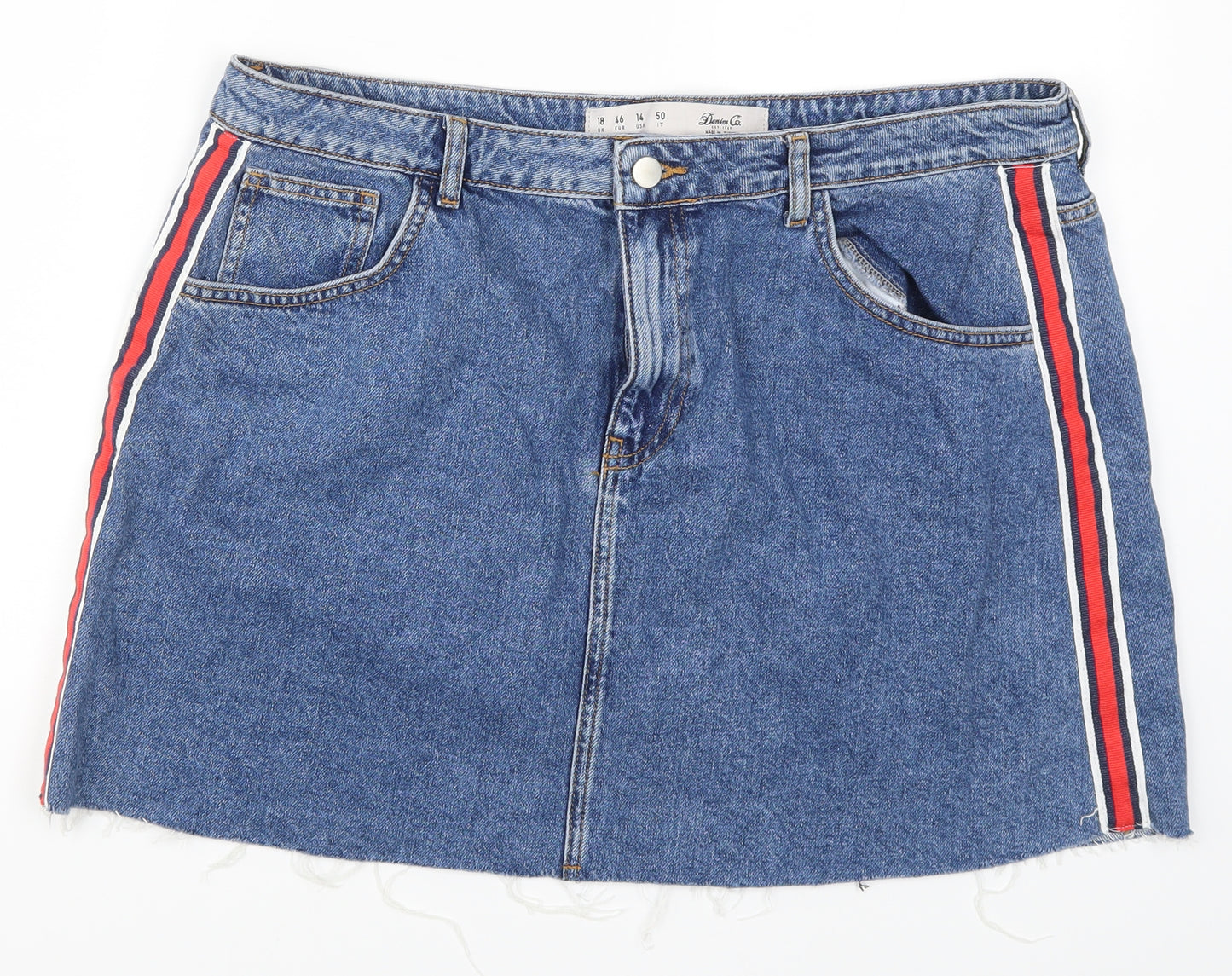 Denim Co Womens Blue Striped Denim Mini Skirt Size 18  - Red Side Stripe