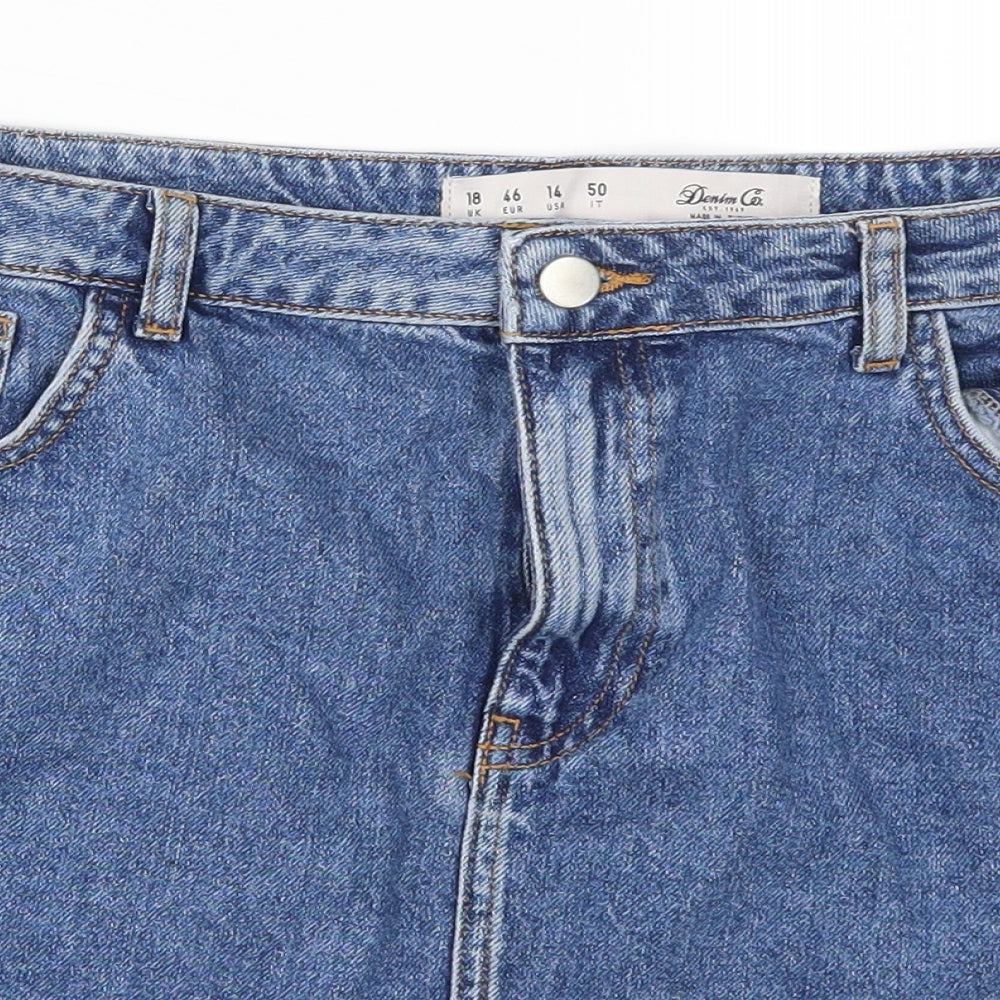 Denim Co Womens Blue Striped Denim Mini Skirt Size 18  - Red Side Stripe