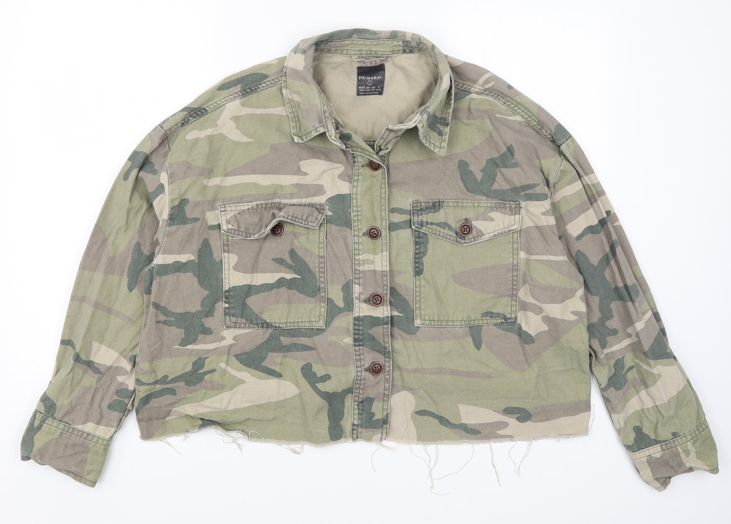 Primark Womens Green Camouflage Denim Jacket  Size 14