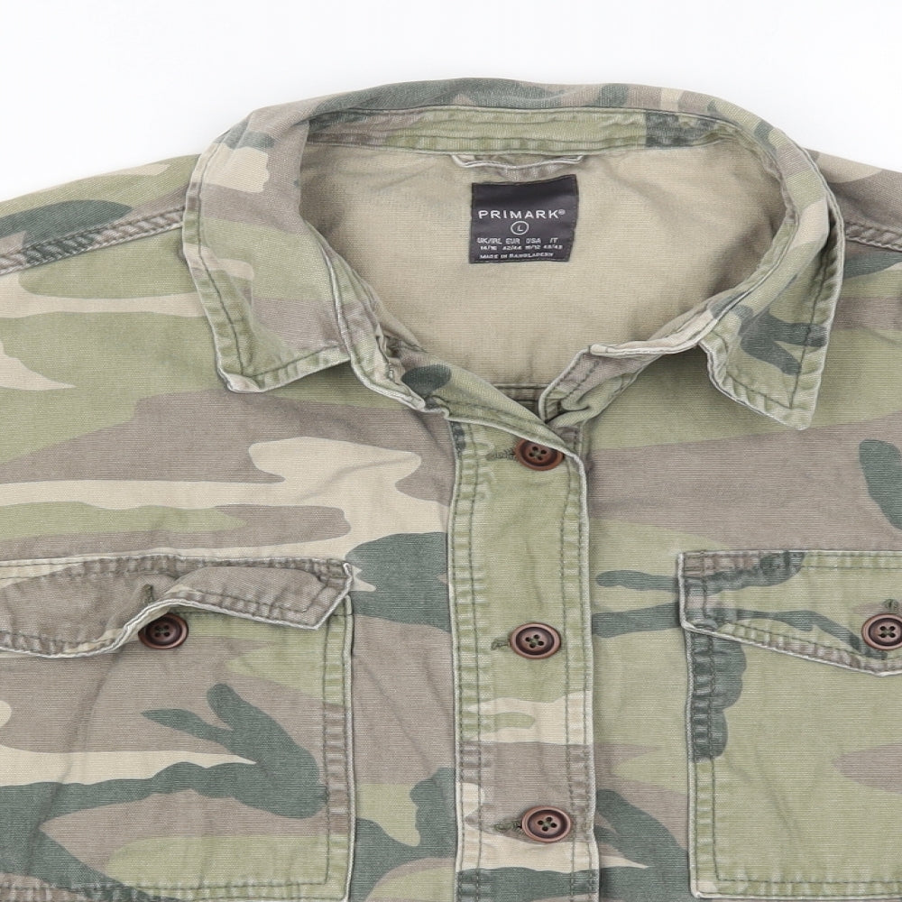 Primark Womens Green Camouflage Denim Jacket  Size 14