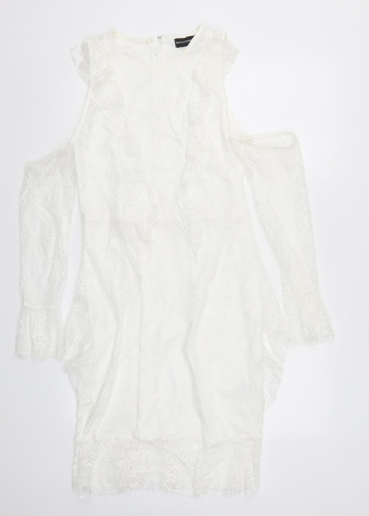 PRETTYLITTLETHING Womens White  Lace Pencil Dress  Size 14