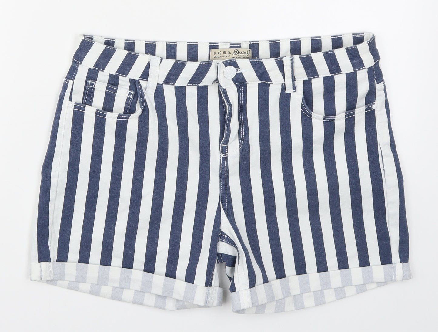 Denim Co Womens Blue Striped Denim Mom Shorts Size 14
