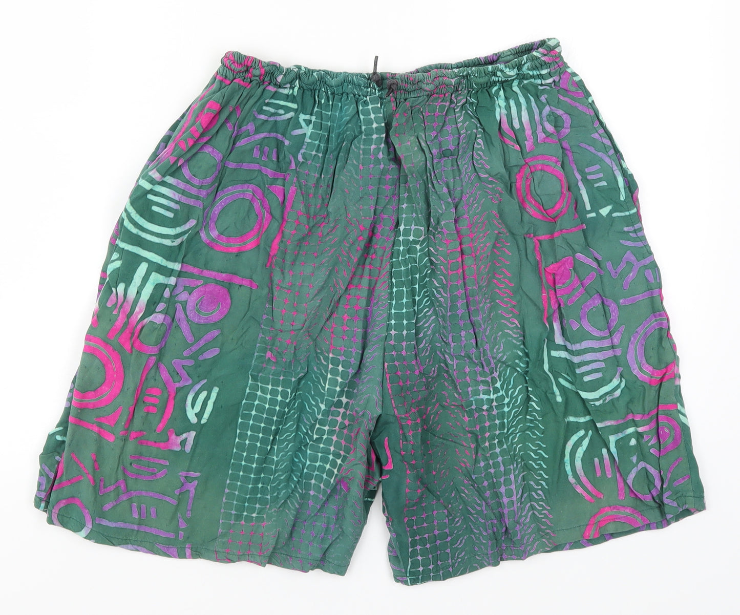 Preworn Womens Green Geometric Rayon Mom Shorts Size 30 in