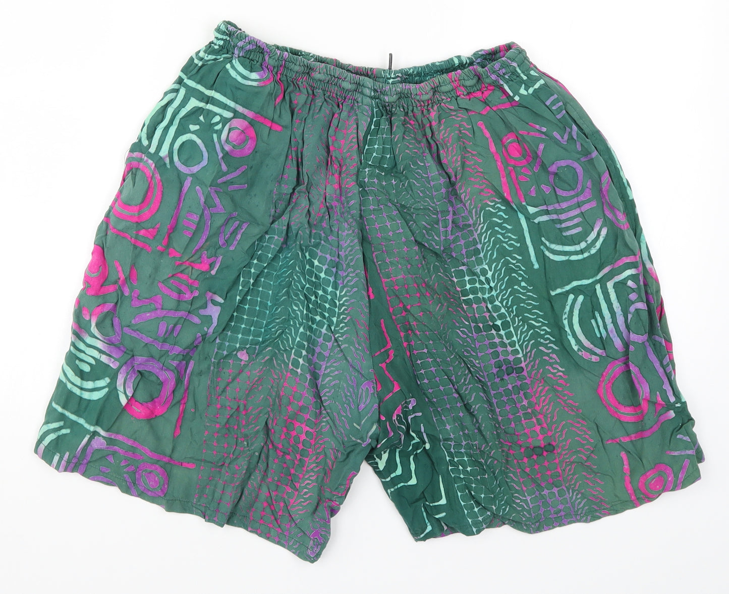 Preworn Womens Green Geometric Rayon Mom Shorts Size 30 in