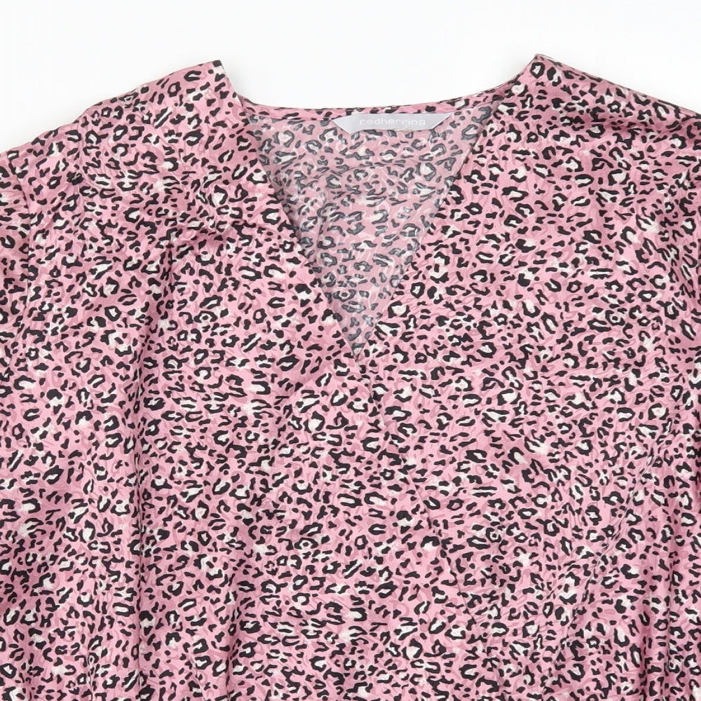 Red Herring Womens Pink Animal Print  Basic Blouse Size 16