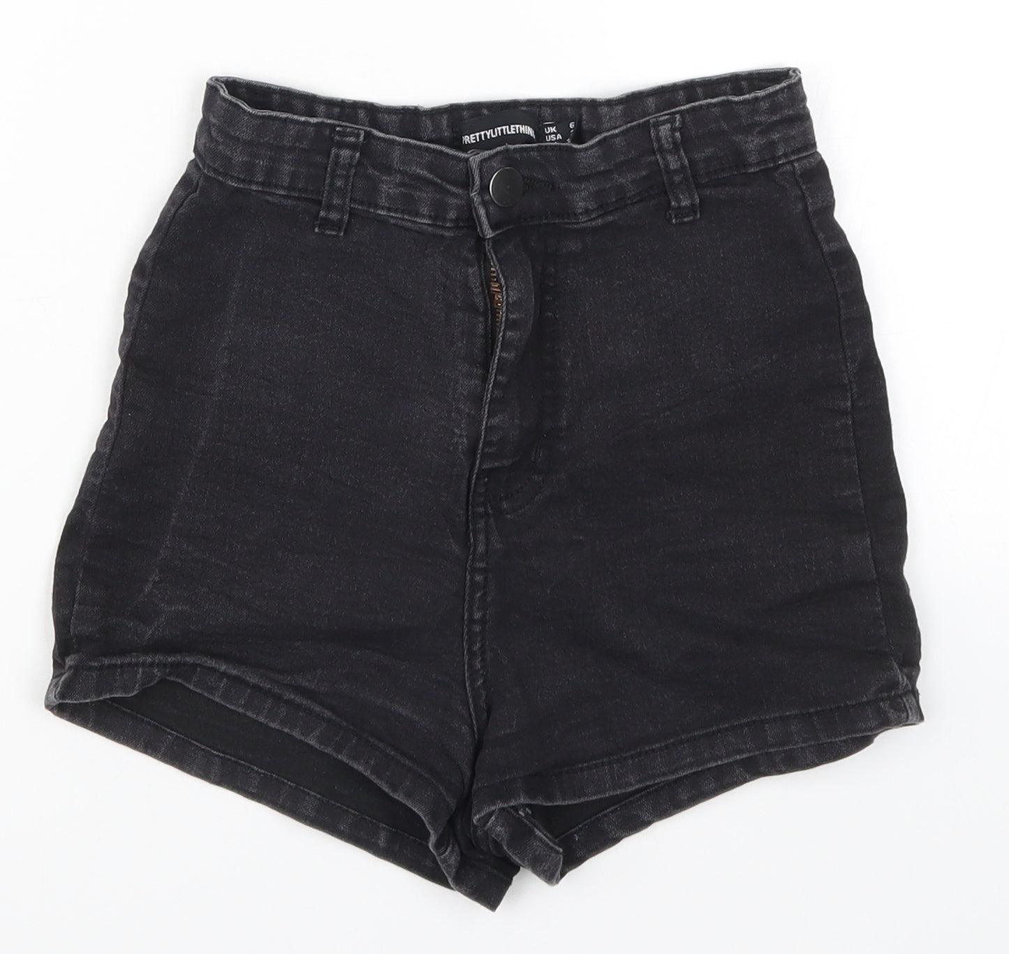 PRETTYLITTLETHING Womens Black  Denim Hot Pants Shorts Size 6