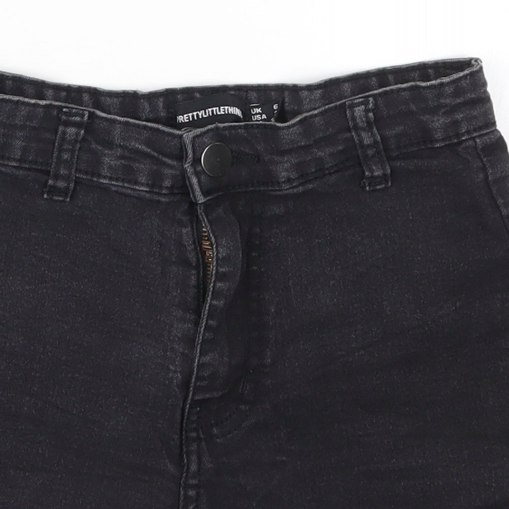 PRETTYLITTLETHING Womens Black  Denim Hot Pants Shorts Size 6